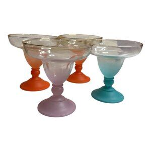 VTG Ombre Multicolor Blendo Mismatched Frosted Margarita Glasses Set Of 4